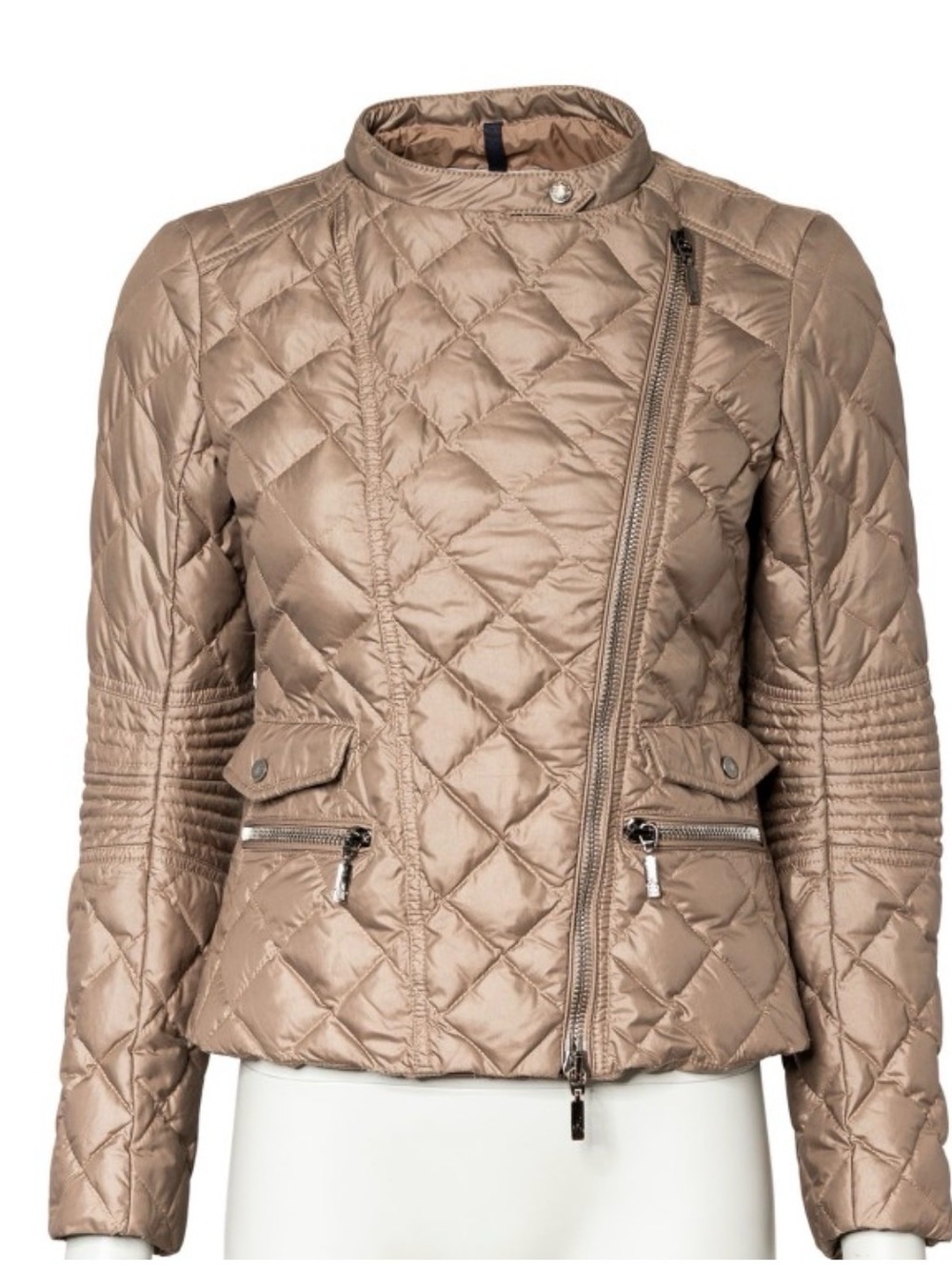 Moncler Quilted Tan/taupe Puffer Moto Jacket size 2